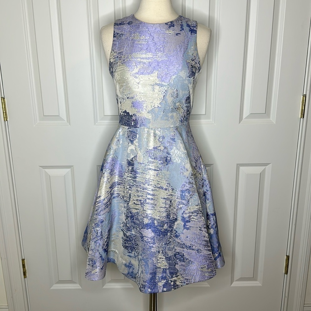 Alice Walk Sleeveless Flare Metallic Watercolor Dress Sz6 — image 2 of 8